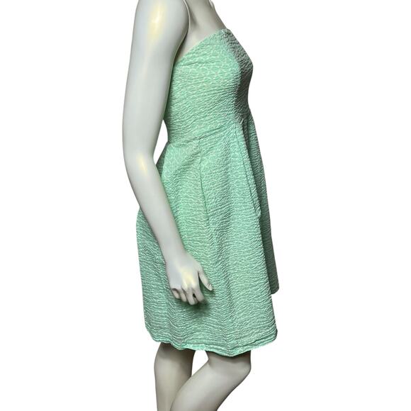 J.Crew Mint Green Textured Strapless Dress Geometric Lattice Pattern Size 6 - Picture 5 of 6